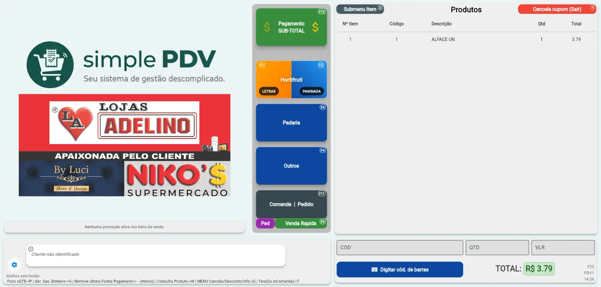 Tela de venda do PDV Simple